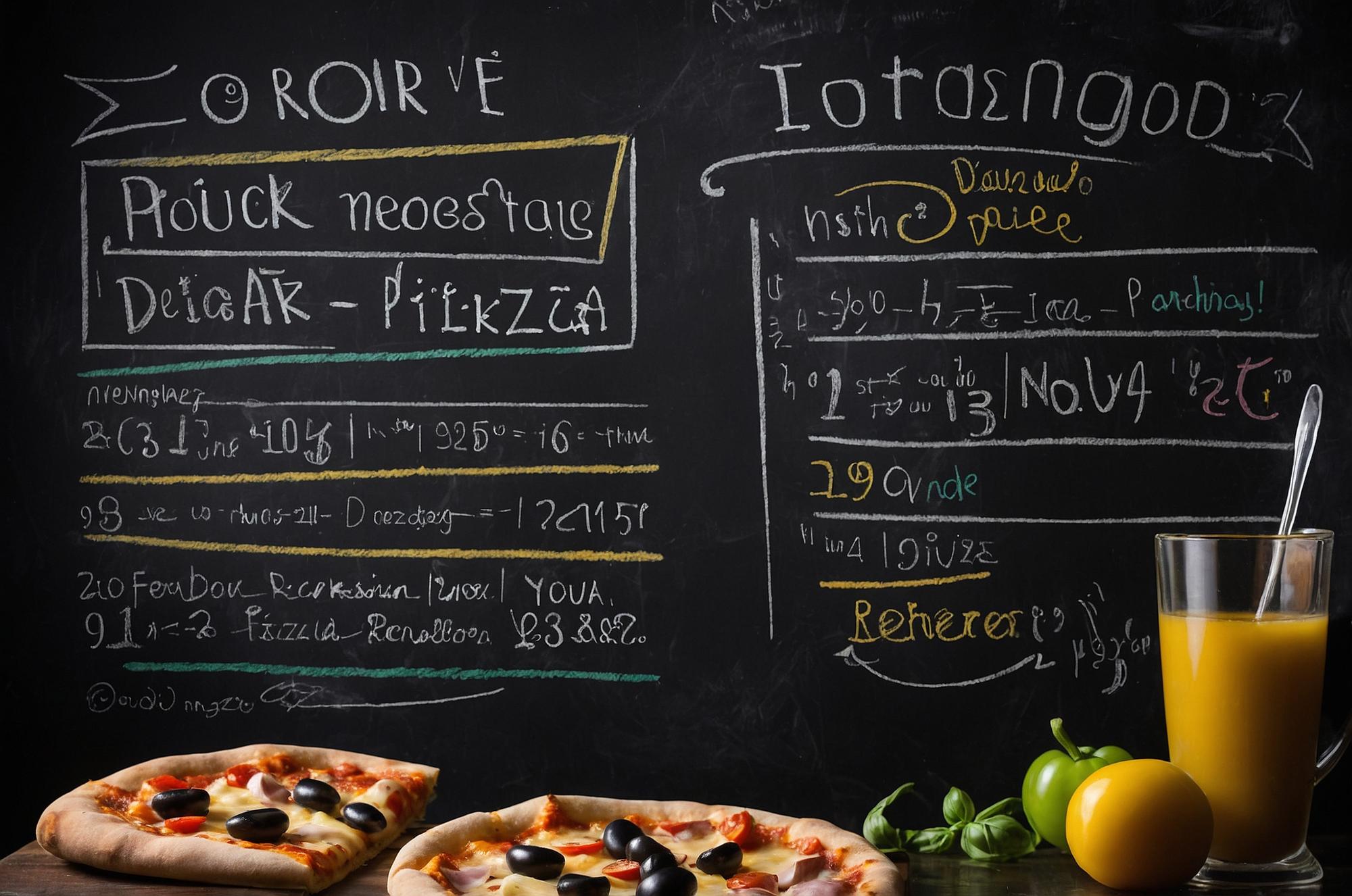 Lavagna con menu e prezzi esemplificativi